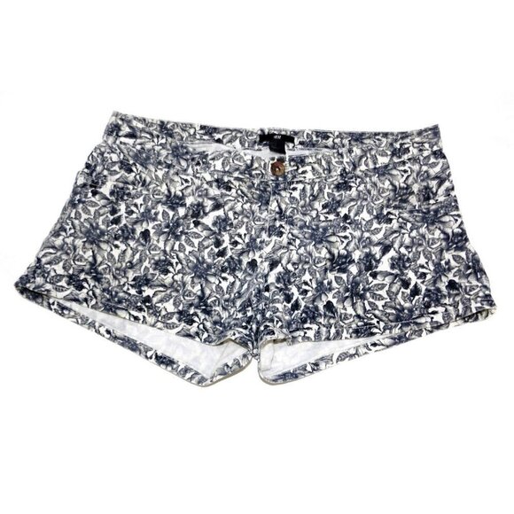 H&M black & white floral print cotton blend shorts woman's size 12 - Picture 1 of 5